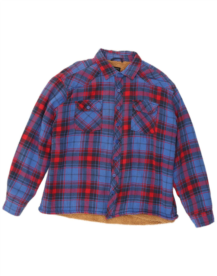 Watsons Herre Sherpa Flannel skjorte XL blå ternet bomuld
