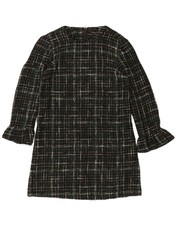 Zara Dame Langærmet Skift Kjole UK 14 Medium Grøn Ternet Akryl