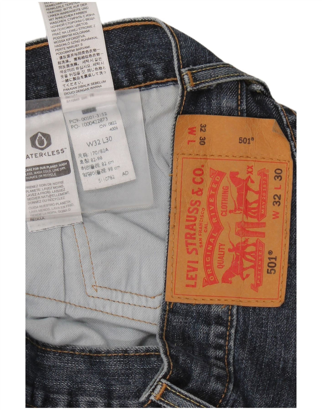 LEVI'S Herre 501 Straight Jeans W32 L30 Blå Bomuld