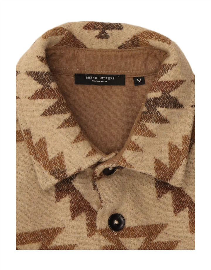 BREAD & BUTTONS Mens Flannel Shirt Medium Beige Ikat Viscose