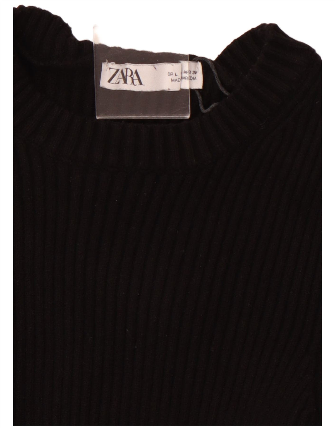 ZARA Womens Crop 3/4-ærmet bådhalstrøje UK 14 Large Black