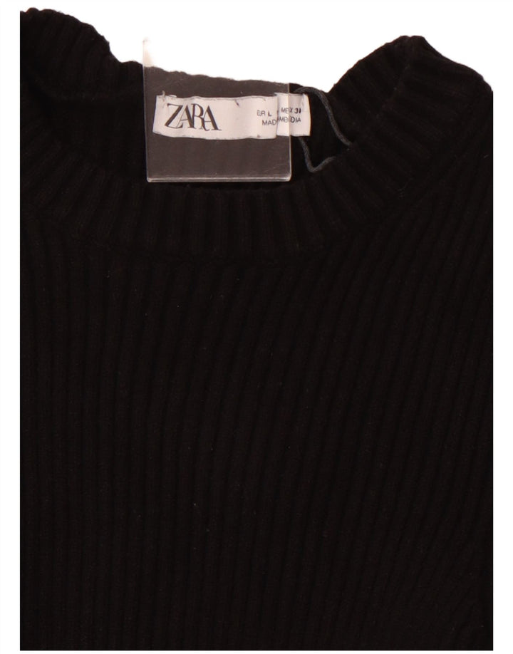 ZARA Womens Crop 3/4-ærmet bådhalstrøje UK 14 Large Black