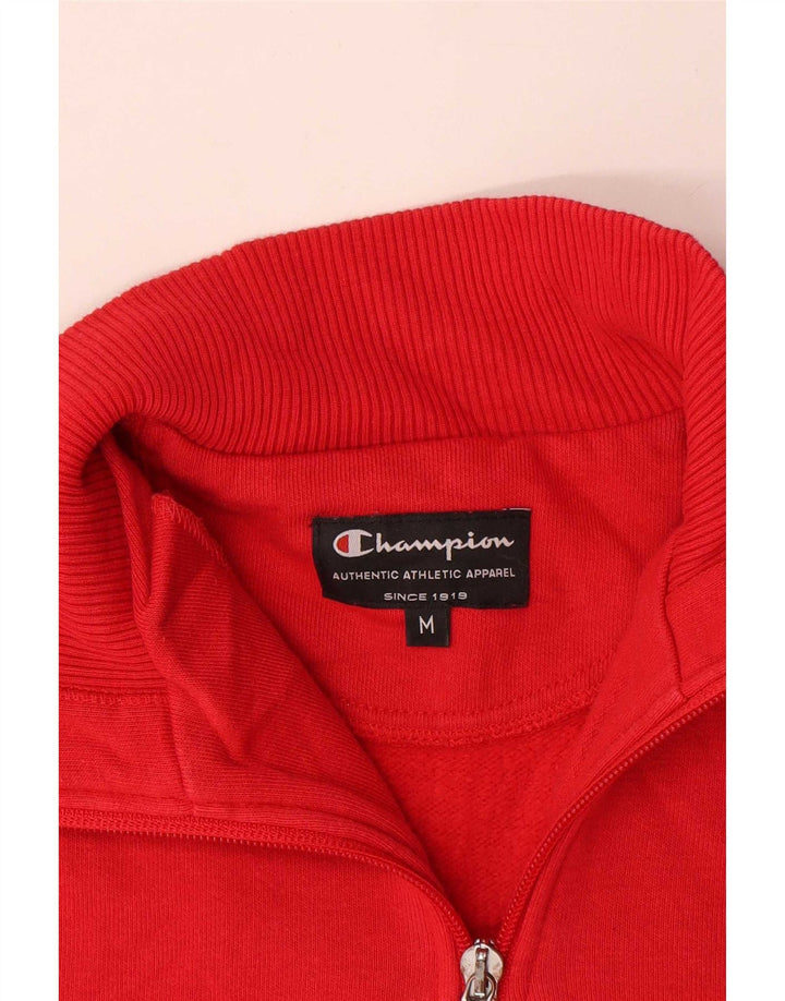 Champion Herre Zip Neck Sweatshirt Jumper Medium Rød Bomuld