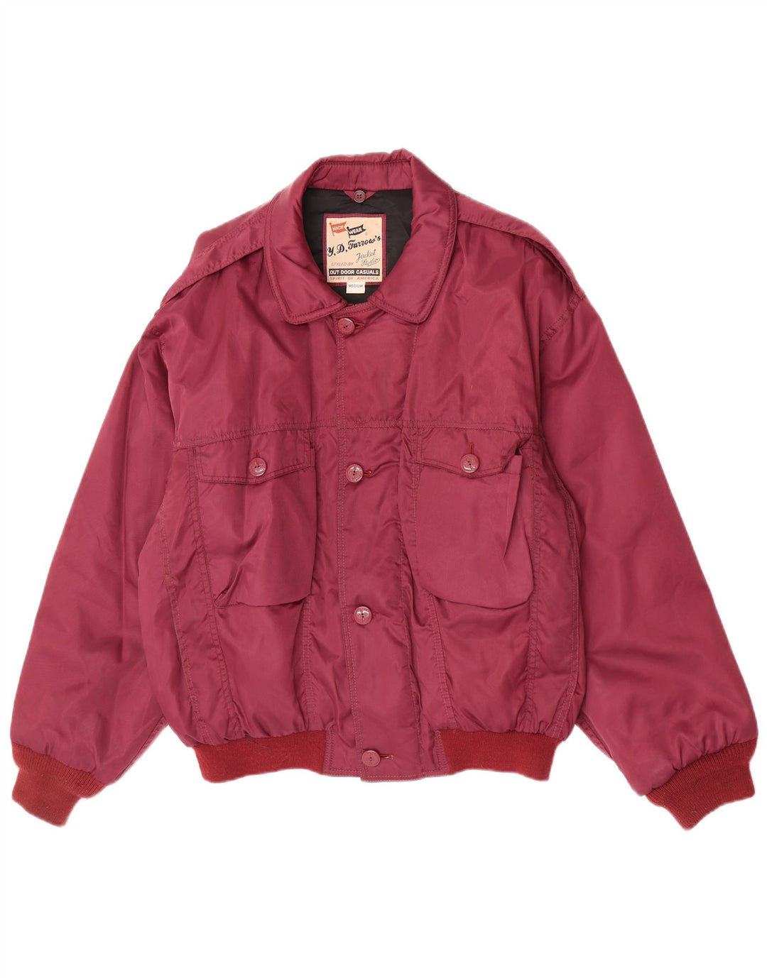 Vintage polstret bomberjakke til mænd UK 38 Medium Burgundy Nylon