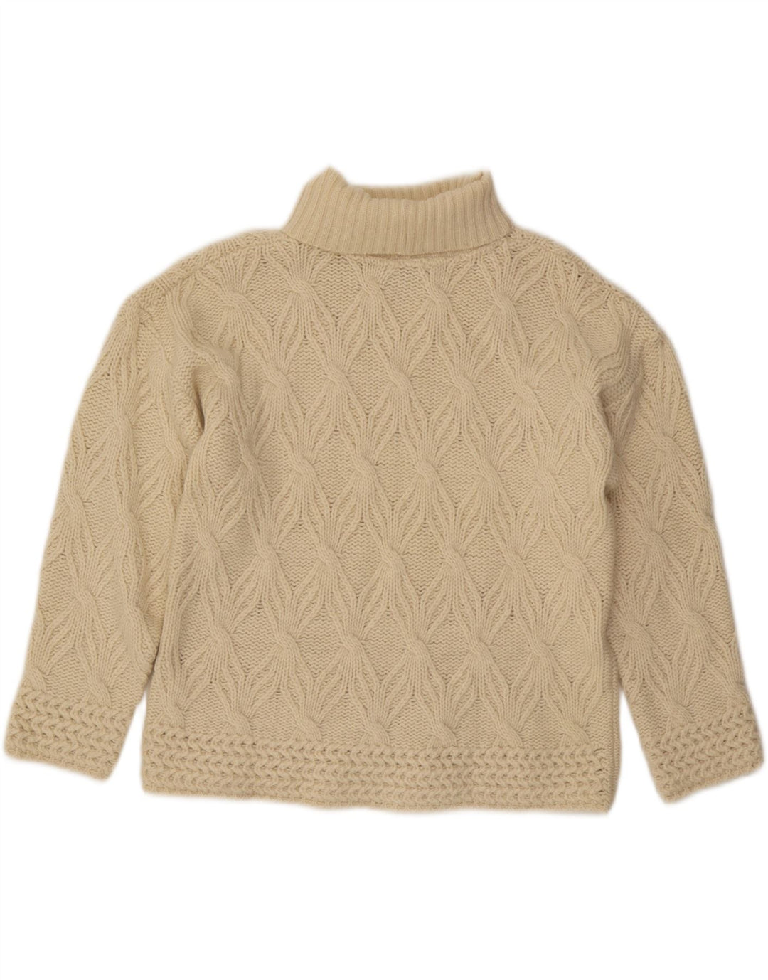 Vintage Dame Crop Roll Neck Jumper Sweater UK 14 Medium Off White Uld