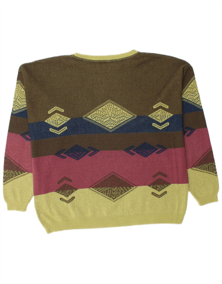 VINTAGE Herre sweater med rund hals IT 50 Medium Grøn Geometrisk