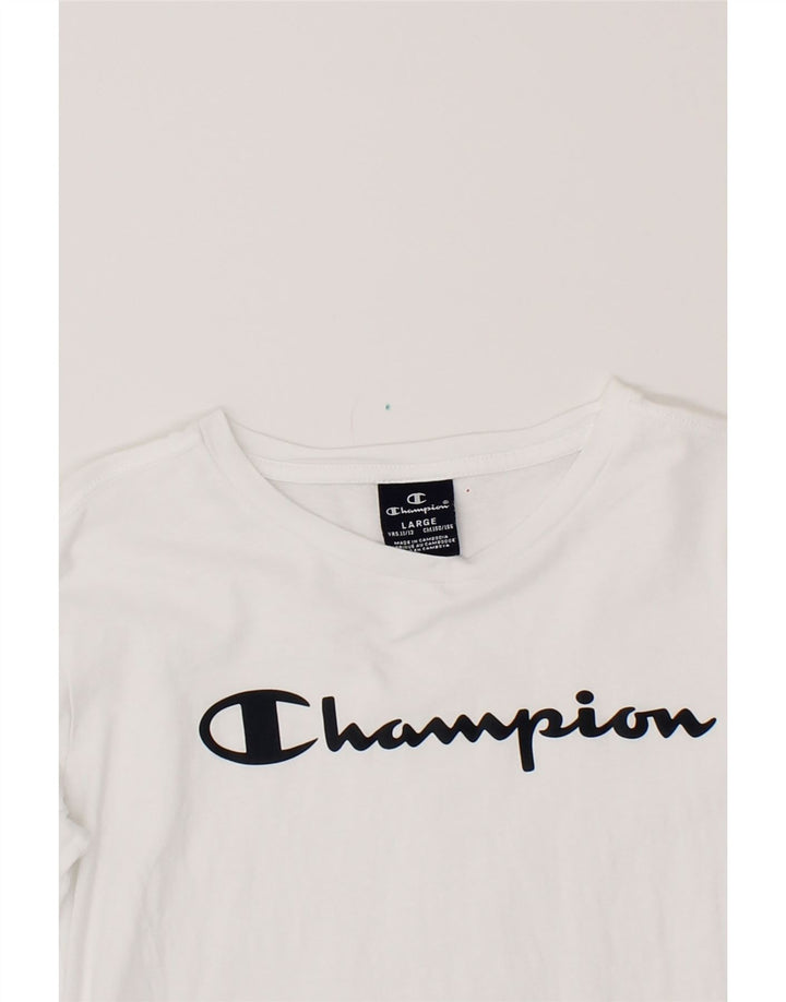 CHAMPION Boys Graphic Top Long Sleeve 11-12 Years Large White Cotton Vintage Champion and Second-Hand Champion from Messina Hembry 