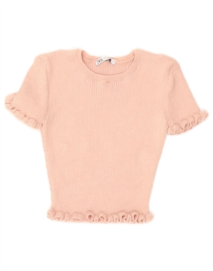 Zara Womens Crop Bluse Top UK 10 Small Pink Polyester
