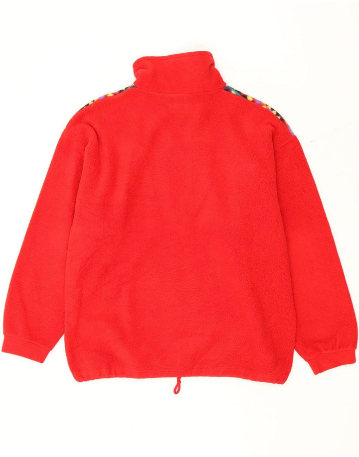 Vintage herre lynlås-hals fleece jumper medium rød geometrisk polyester