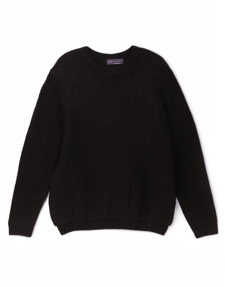 Marks & Spencer Dame Boat Neck Jumper Sweater UK 12 Medium Black Floral