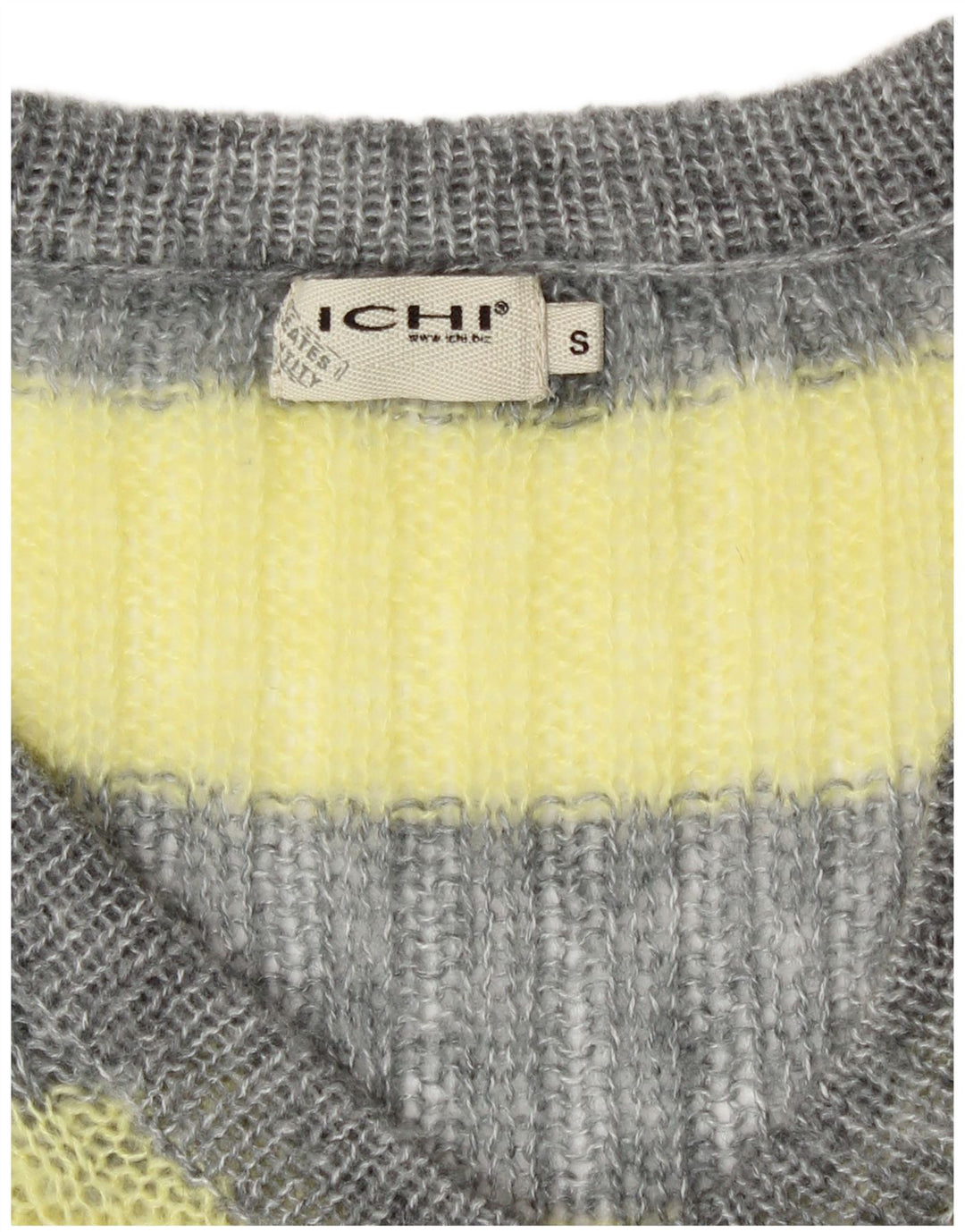 Ichi Dame V-hals Jumper Sweater UK 10 Lille Grå Stribet