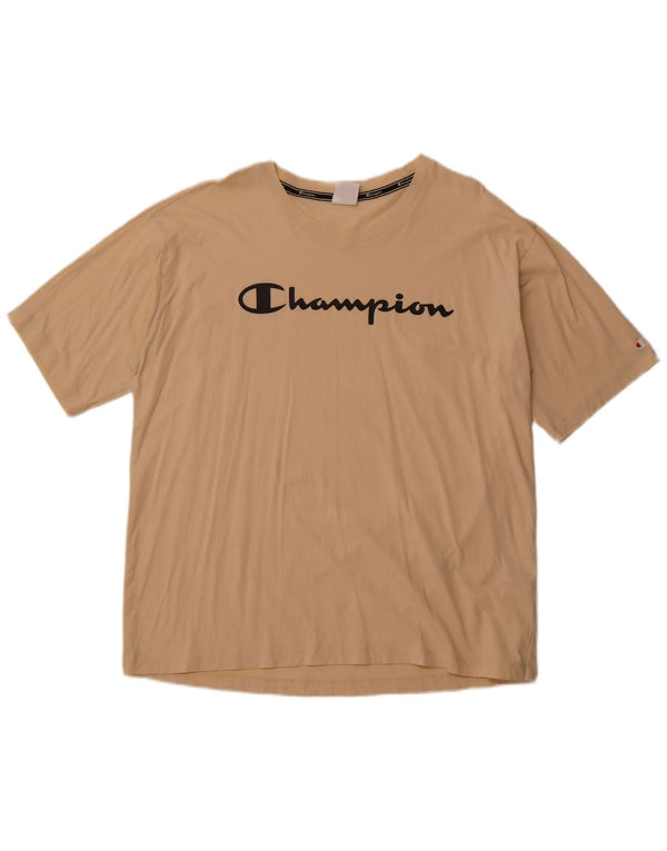 CHAMPION Dame Grafisk T-Shirt Top UK 20 2XL Beige Bomuld