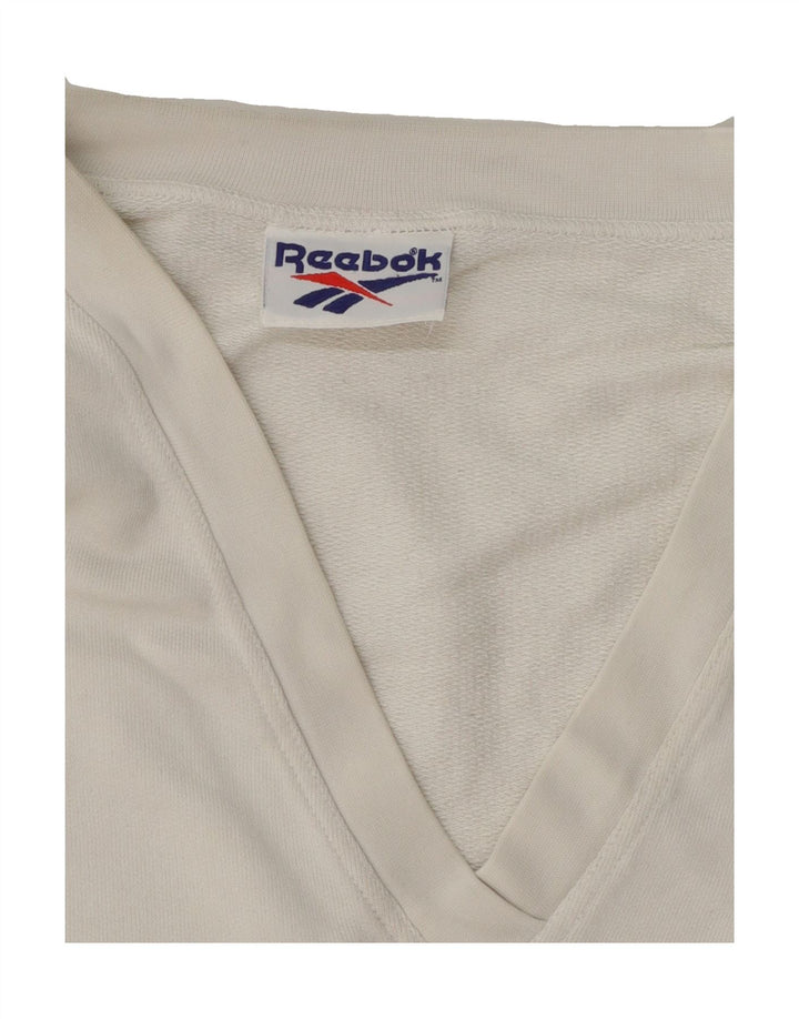 REEBOK Mens Sleeveless Sweatshirt Jumper 2XL White Vintage Reebok and Second-Hand Reebok from Messina Hembry 
