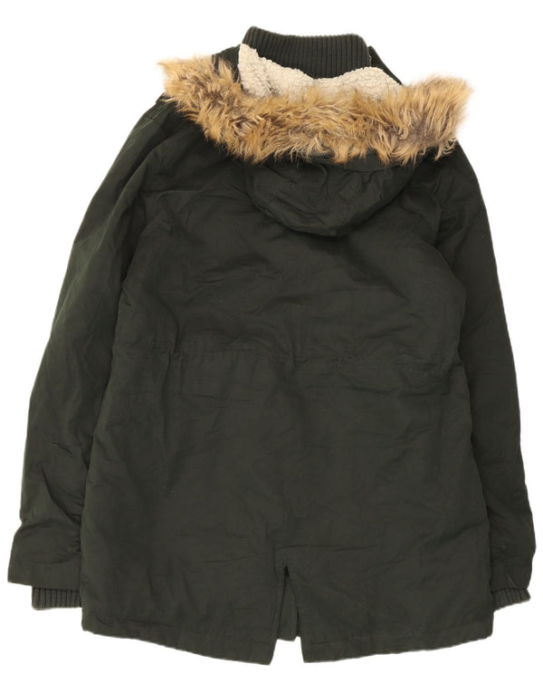 Superdry Parkajakke med hætte til kvinder UK 14 Stor grøn polyester