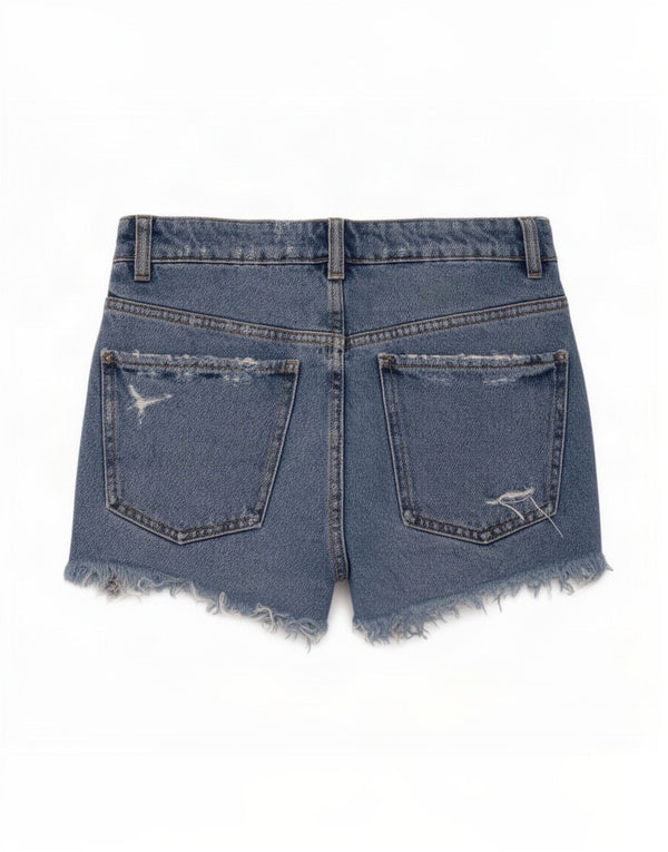 Zara Womens Distressed Denim Shorts EU 34 2XS W24 Blå Bomuld