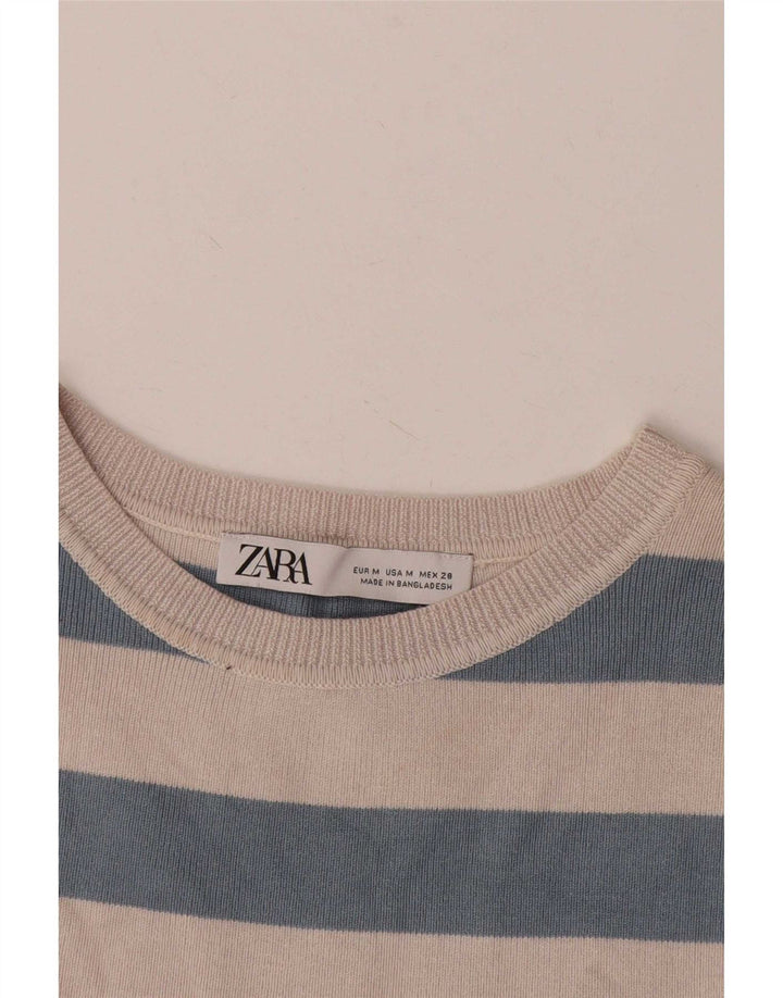 Zara Womens Crop Vest Top UK 12 Medium Beige Stribet