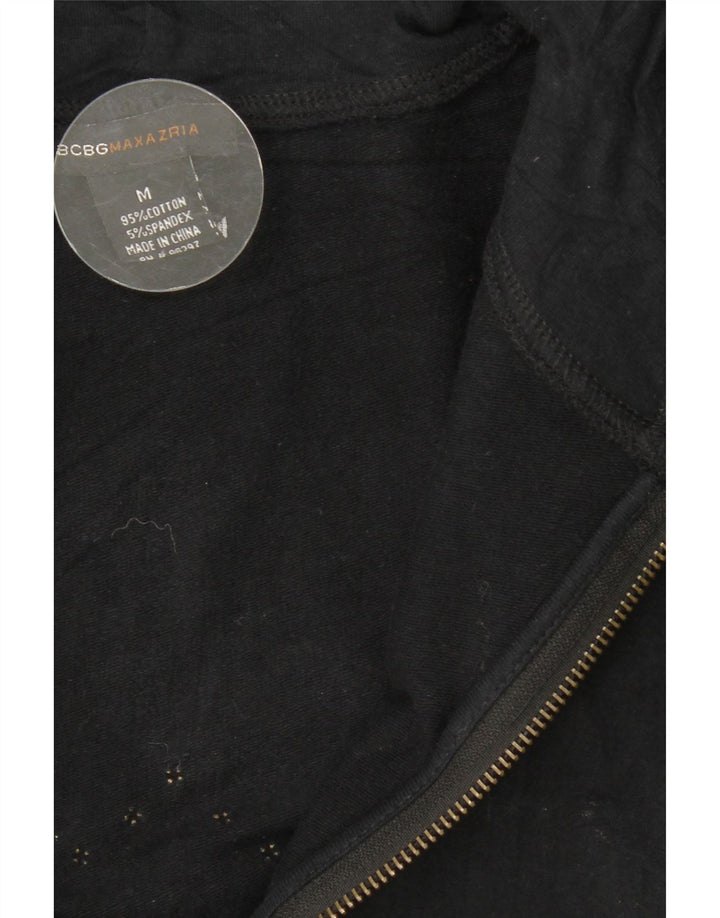 BCBGMAXAZRIA Womens Longline Graphic Zip Hoodie Sweater UK 12 Medium Black Vintage BCBGMAXAZRIA and Second-Hand BCBGMAXAZRIA from Messina Hembry 