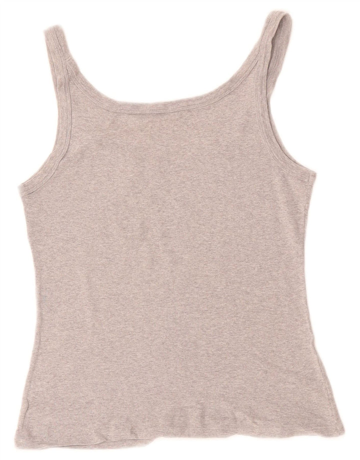 BENETTON Dame Crop Grafisk Vest Top UK 8 Lille Grå