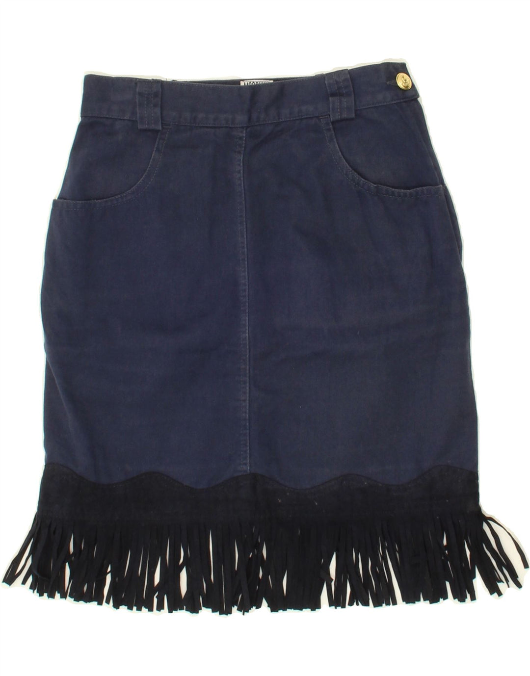 MOSSIMO Womens Straight Skirt IT 40 Small W24 L19 Navy Blue Colourblock Vintage Mossimo and Second-Hand Mossimo from Messina Hembry 