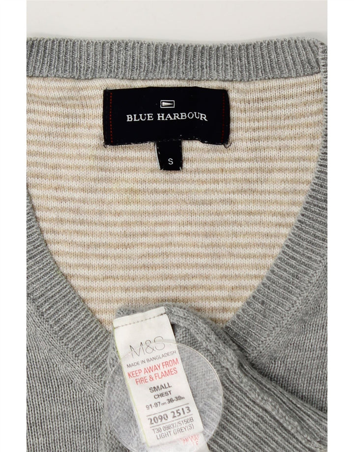Marks & Spencer Herre Blue Harbor V-hals sweater lille grå bomuld