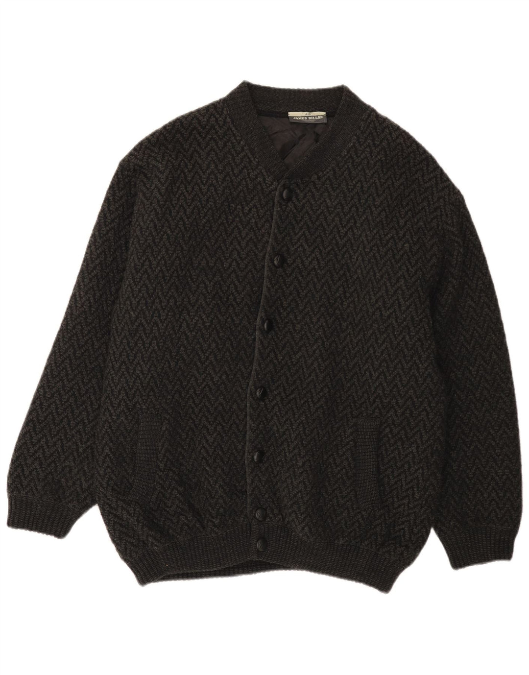 James Dillon Herre Cardigan Sweater XL Grå Chevron Akryl
