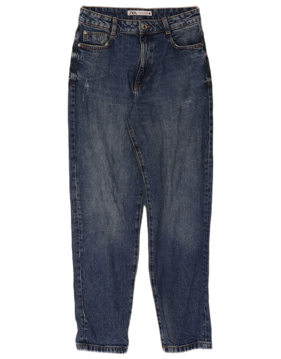 Zara Dame Distressed Tapered Jeans EU 38 Small W28 L28 Blue
