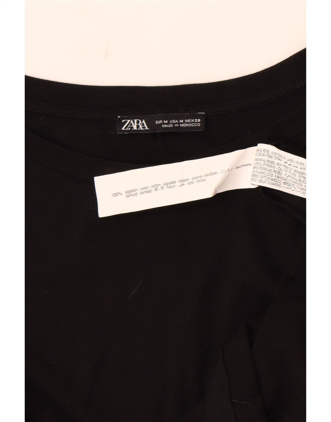 Zara Dame Langærmet Bluse Top UK 14 Medium Sort Bomuld