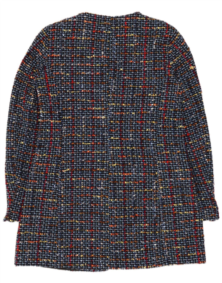 Zara Womens 3-knaps Longline Blazer Jacket UK 10 Small Navy Blue Flecked