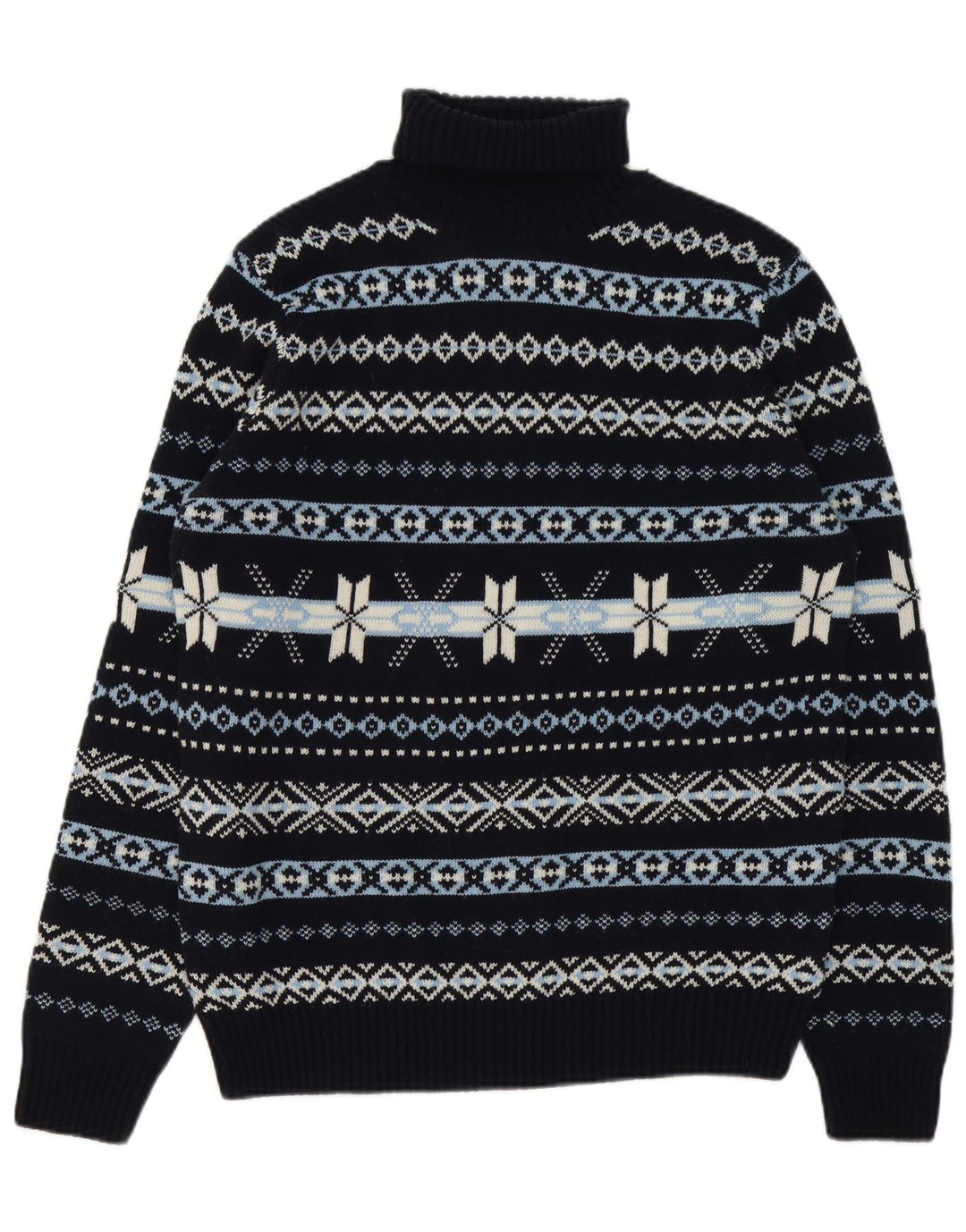 GUTTERIDGE Herre Rullehalstrøje XL Navy Blue Fair Isle Wool