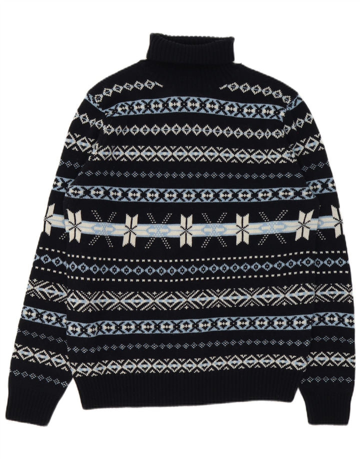 GUTTERIDGE Herre Rullehalstrøje XL Navy Blue Fair Isle Wool