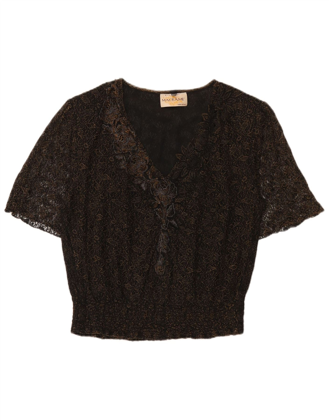 Vintage Dame Bluse Top UK 16 Large Black Floral
