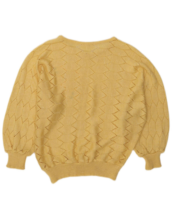 Vintage Dame Boat Neck Jumper Sweater UK 16 Large Yellow