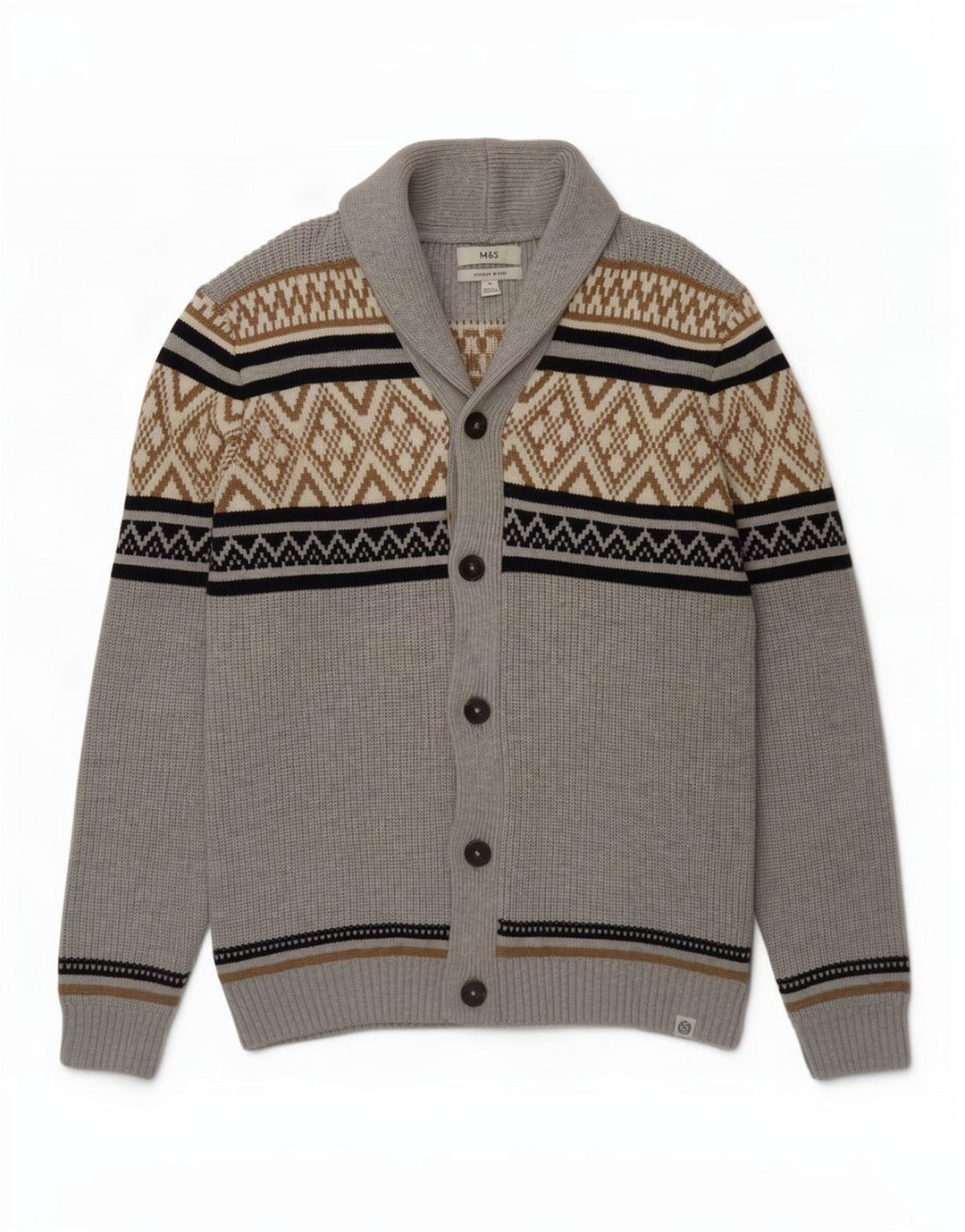 Marks & Spencer Herre Cardigan Sweater XL Grå Geometrisk Polyester