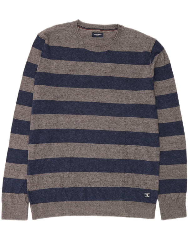 JACK & JONES Herre sweater med rund hals XL Gråstribet bomuld