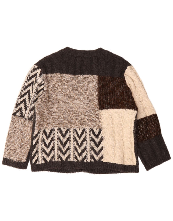 Zara oversized cardigan sweater til kvinder UK 10 Small Brown Patchwork