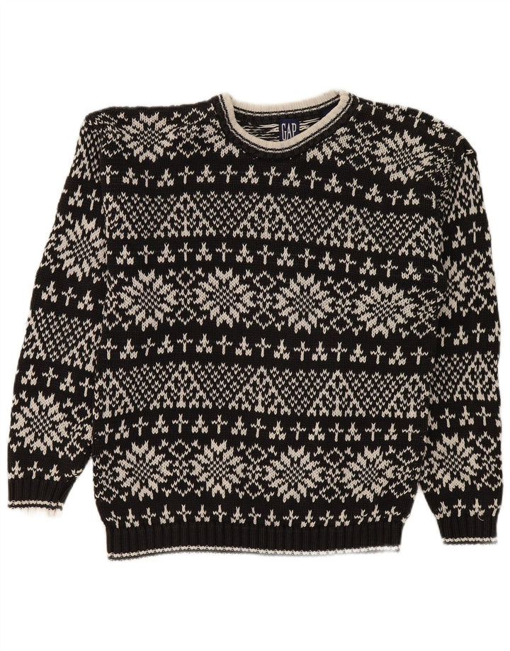 Gap Herre Crew Neck Jumper Sweater Small Black Fair Isle Bomuld