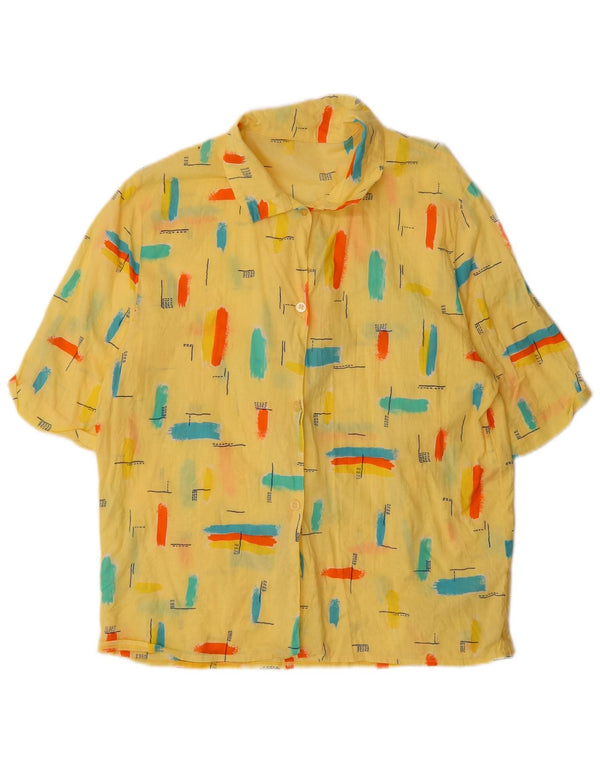 Vintage kortærmet skjorte til kvinder UK 16 Large Yellow Geometric