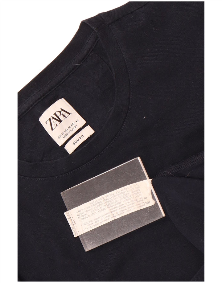 Zara Herre Slim Fit T-Shirt Top Medium Navyblå Bomuld