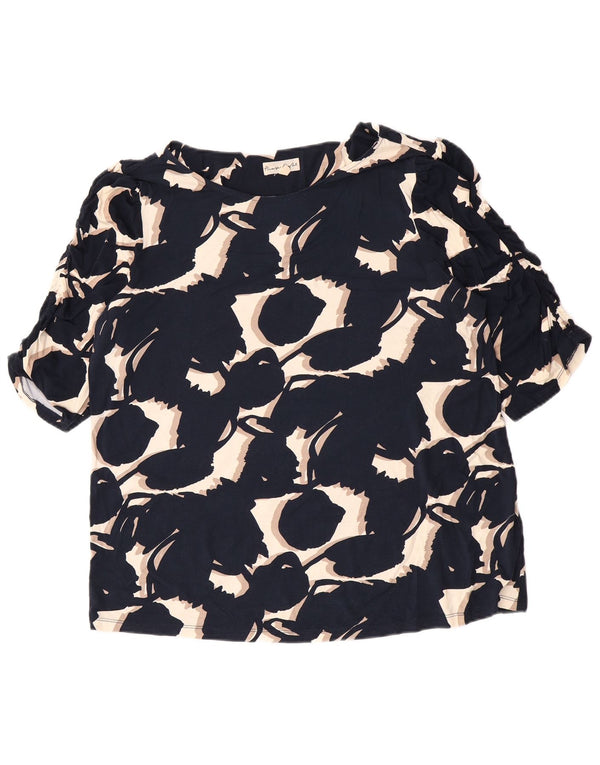 Phase Eight Dame Bluse Top UK 18 XL Navy Blue Floral Viscose