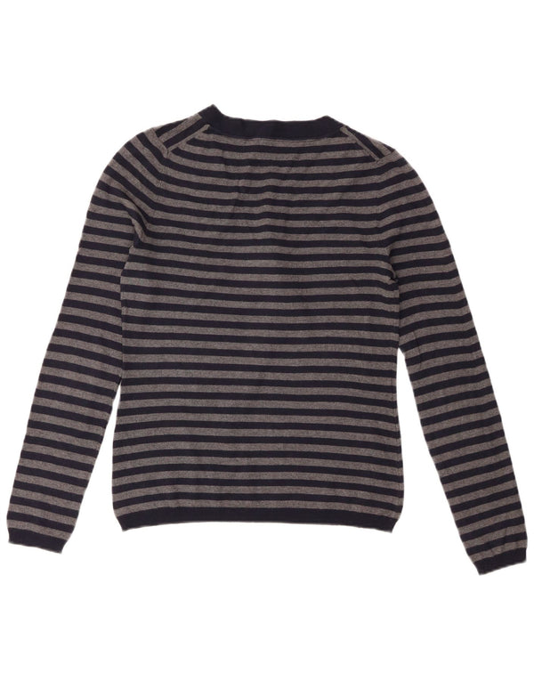 Massimo Dutti Womens V-Neck Jumper Sweater UK 8 Small Navy Blue Striped