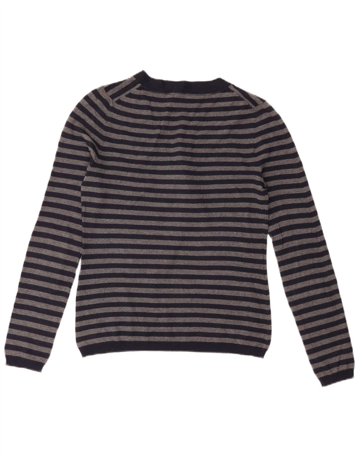 Massimo Dutti Dame V-hals sweater UK 8 Lille marineblå stribet