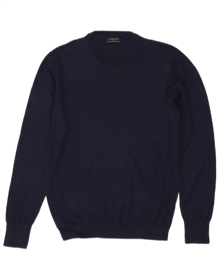 ZARA Mens Crew Neck Jumper Sweater Small Navy Blue
