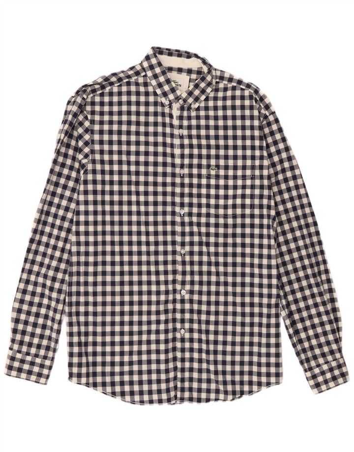 Lacoste Herre Regular Fit skjorte størrelse 40 Medium Navy Blue Gingham Cotton