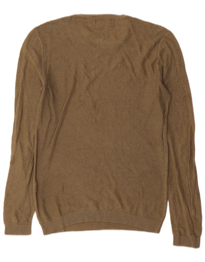 Zara Herre Crew Neck Jumper Sweater Medium Khaki Akryl