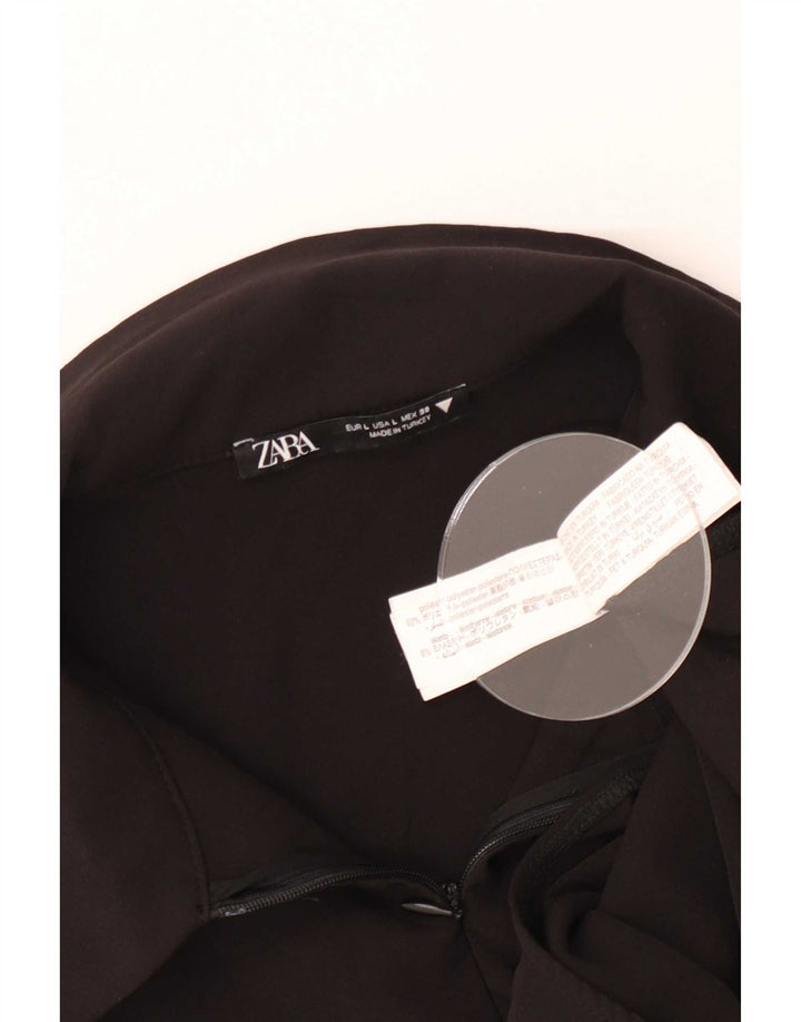 Zara Womens Shirt Bodysuit UK 14 Large Black Polyester