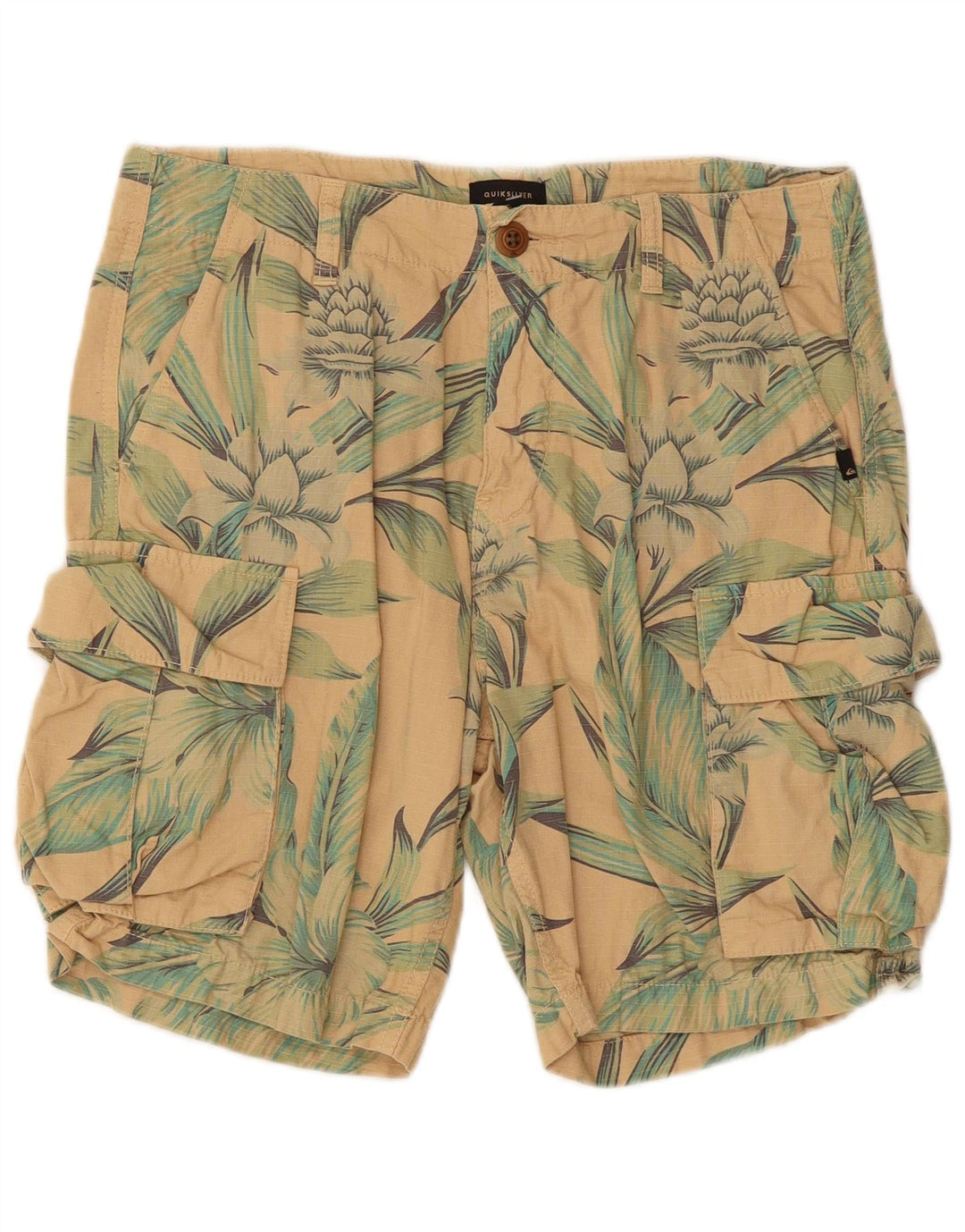 QUIKSILVER Mens Cargo Shorts W30 Medium  Beige Floral Cotton