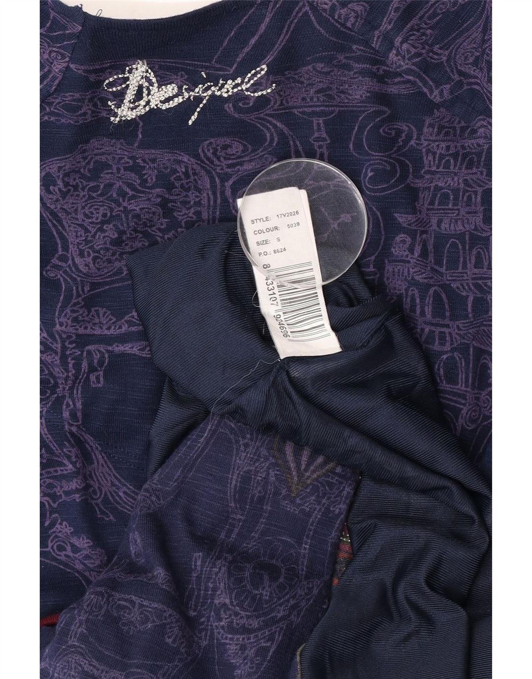 Desigual Kvinders abstrakt mønster Drop Waist Dress UK 8 Small Navy Blue