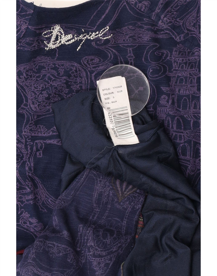 Desigual Kvinders abstrakt mønster Drop Waist Dress UK 8 Small Navy Blue