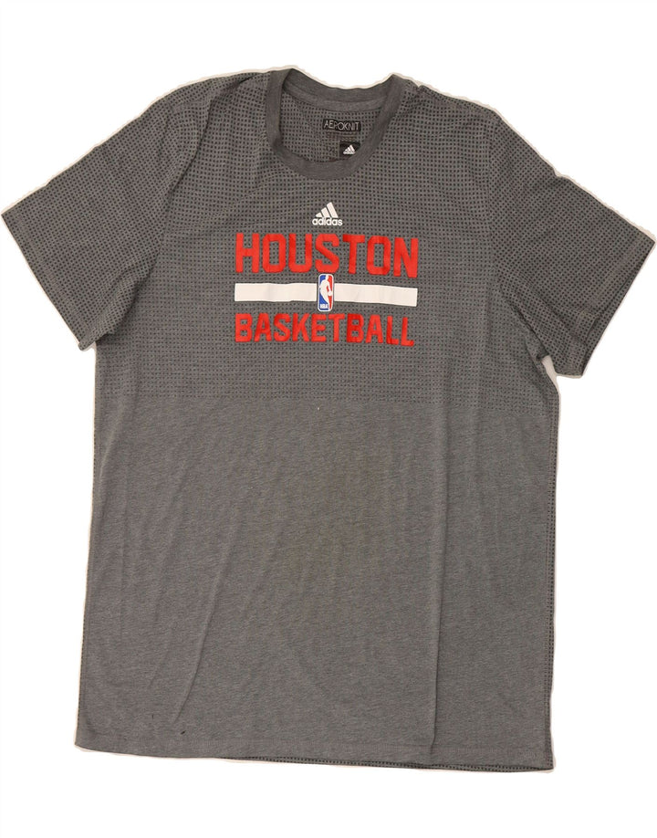 ADIDAS Mens Houston Graphic T-Shirt Top 2XL Grey Spotted Polyester Vintage Adidas and Second-Hand Adidas from Messina Hembry 