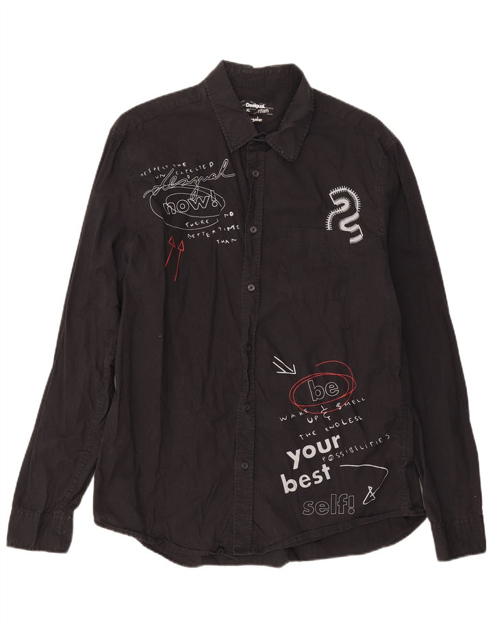 Desigual Herre grafisk Regular Fit skjorte XL sort bomuld
